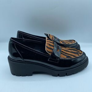 Silent D Xain Loafers Women 39 US 8 Black Leather Animal Print Shoes Chunky NWOB